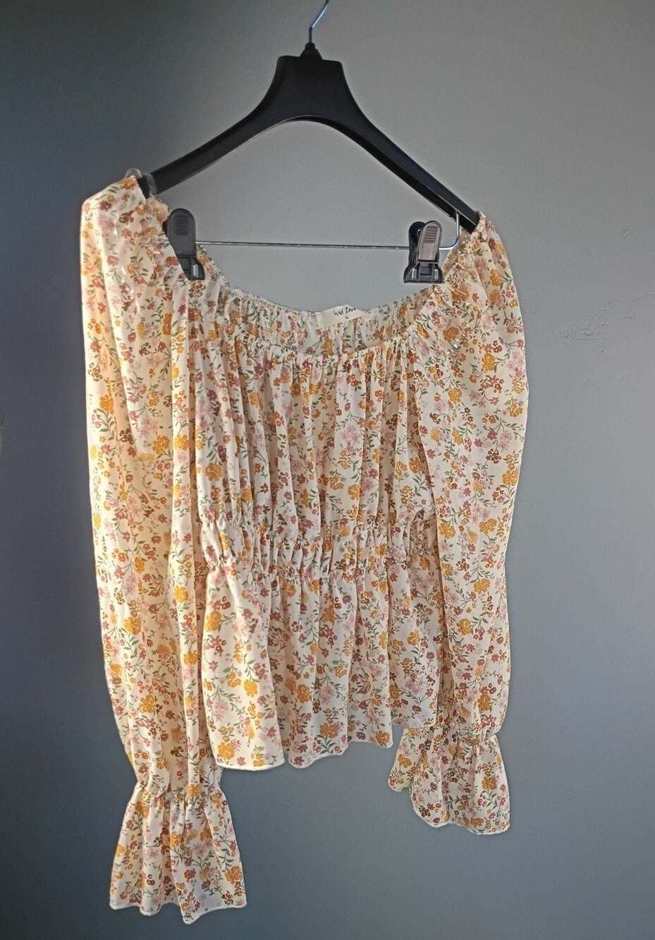 Wild Love Women's Floral Print Long Sleeve Smocked Square Neck Blouse